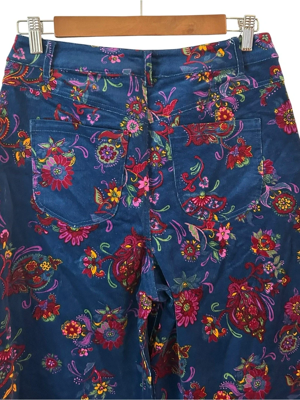 NWT ModCloth Wide Leg Baby Corduroy Floral Casual Pants SZ 12 Blue Multicolor